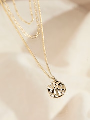 FatFace Gold Tone Disc Charm Layered Necklace - Image 2 of 2