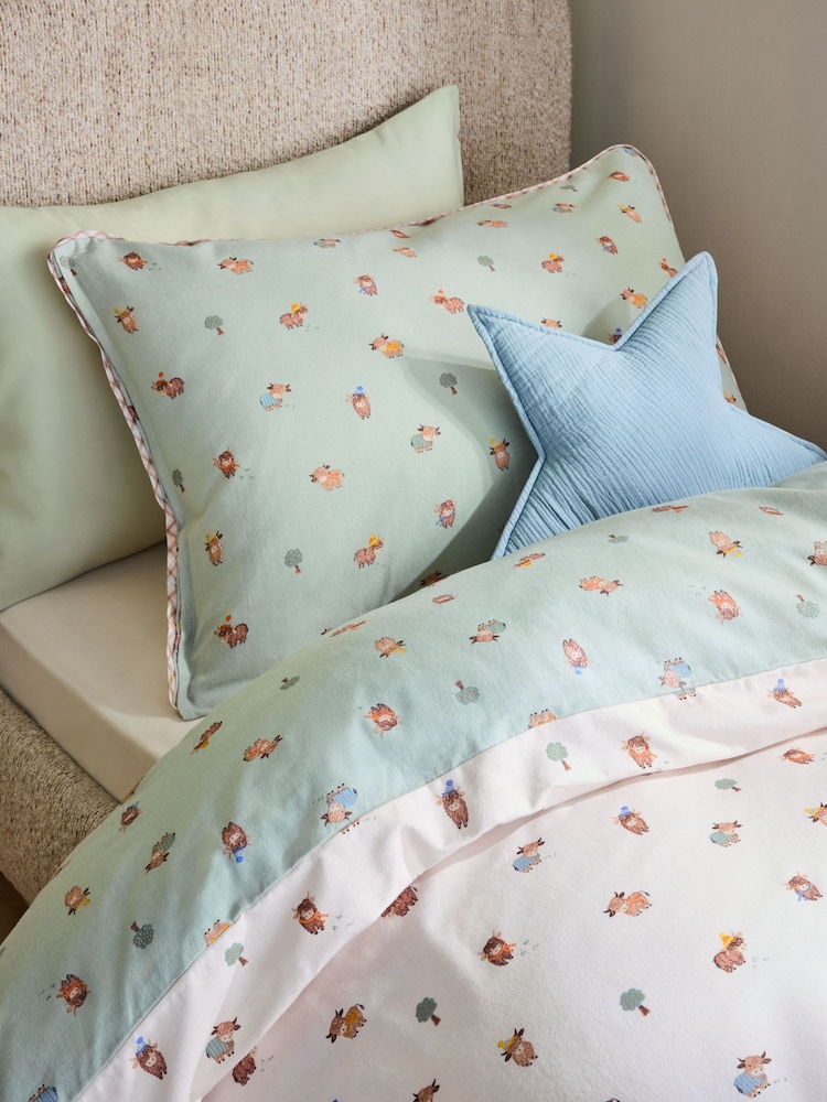 Sage Green Hamish the Cow Supersoft Brushed Cotton Duvet Cover and Pillowcase Set - Image 4 of 4