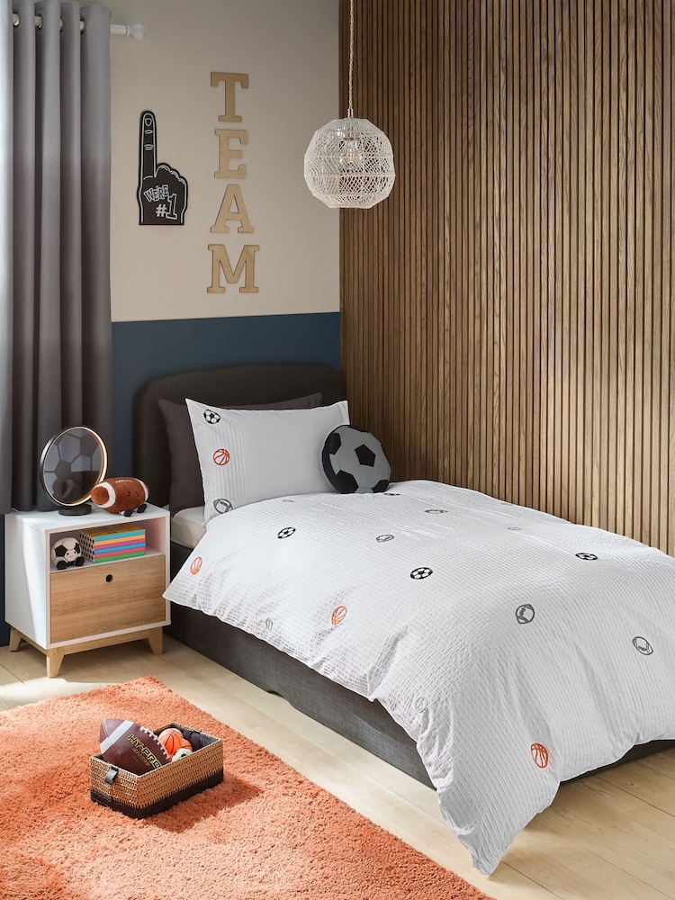 Pleated Embroidered Sports Duvet Cover and Pillowcase Set - Image 1 of 6