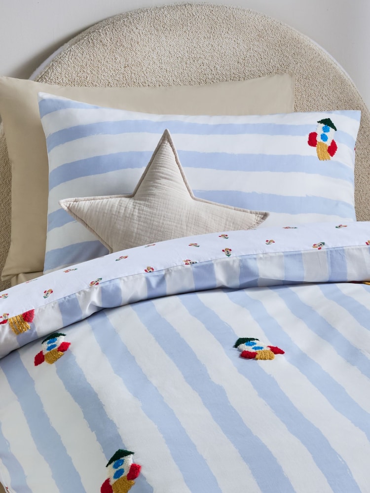 Buy Blue/White Tufted Rocket Duvet Cover and Pillowcase Set from