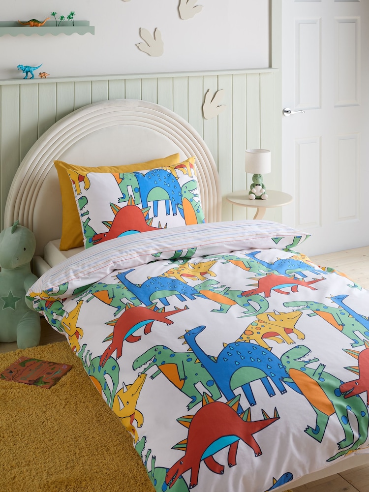 Bright Dino Duvet Cover and Pillowcase Set - Image 1 of 6