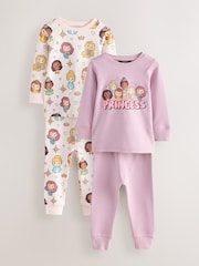 Mauve/Cream Disney Princess Snuggle Pyjamas 2 Pack (9mths-10yrs) - Image 1 of 5
