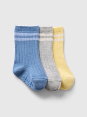 Gap Blue Stripe 3 Pack Crew Baby Socks (Newborn-24mths) - Image 1 of 1