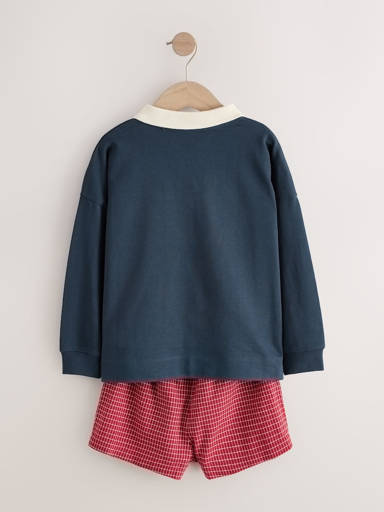 Navy/Burgundy Rugby Style Top and Woven Shorts Set (6-16yrs) - Image 2 of 4 Navy/Burgundy Rugby Style Top and Woven Shorts Set (6-16yrs) - Image 2 of 4