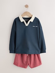 Navy/Burgundy Rugby Style Top and Woven Shorts Set (6-16yrs) - Image 5 of 8