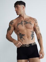 River Island Black Large Metallic Text Trunks 4 PK - Image 1 of 2