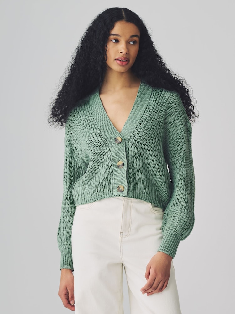 Зеленый - ONLY Button Down Ribbed Knitted Cardigan - Изображение 1 из 6