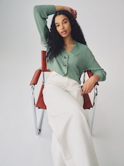 Зеленый - ONLY Button Down Ribbed Knitted Cardigan - Изображение 2 из 6