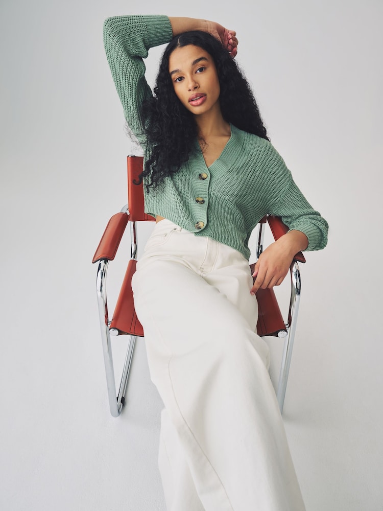 ONLY Green Ribbed Cardigan - Image 2 of 6 ONLY Green Ribbed Cardigan - Image 2 of 6