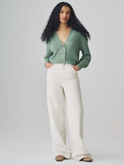 Зеленый - ONLY Button Down Ribbed Knitted Cardigan - Изображение 3 из 6