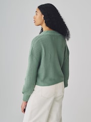 Зеленый - ONLY Button Down Ribbed Knitted Cardigan - Изображение 4 из 6