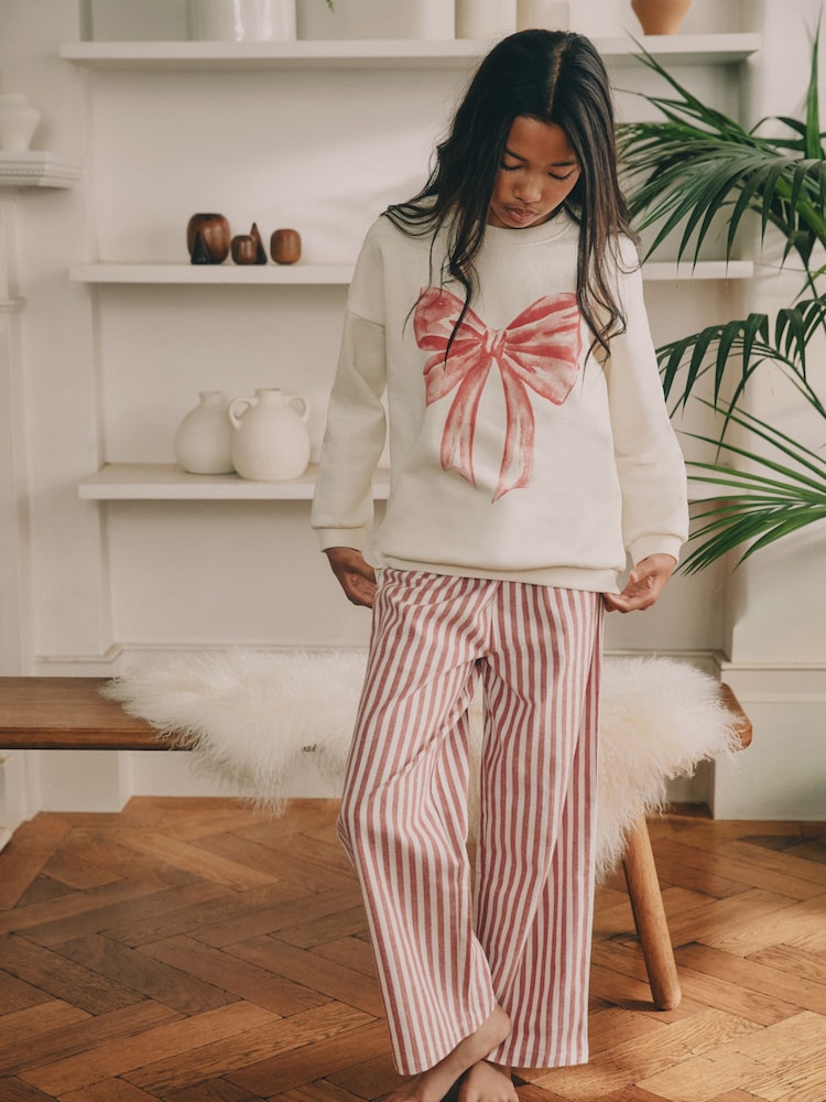 Cream/Red Bow Santa Sweatshirt Pyjamas (2-16yrs) - Image 1 of 7