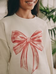 Cream/Red Bow Santa Sweatshirt Pyjamas (2-16yrs) - Image 3 of 7