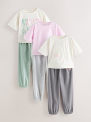 Green/Pink Love Slogan Jogger Pyjamas 3 Pack (3-16yrs) - Image 1 of 12