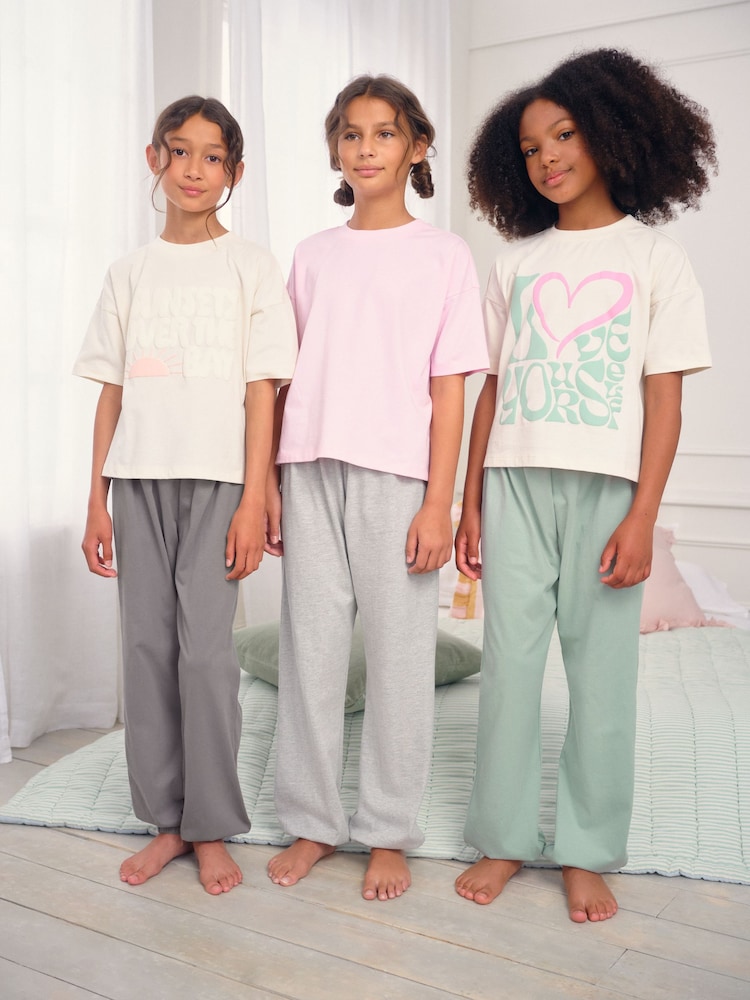 Green/Pink Love Slogan Jogger Pyjamas 3 Pack (3-16yrs) - Image 2 of 12 Green/Pink Love Slogan Jogger Pyjamas 3 Pack (3-16yrs) - Image 2 of 12