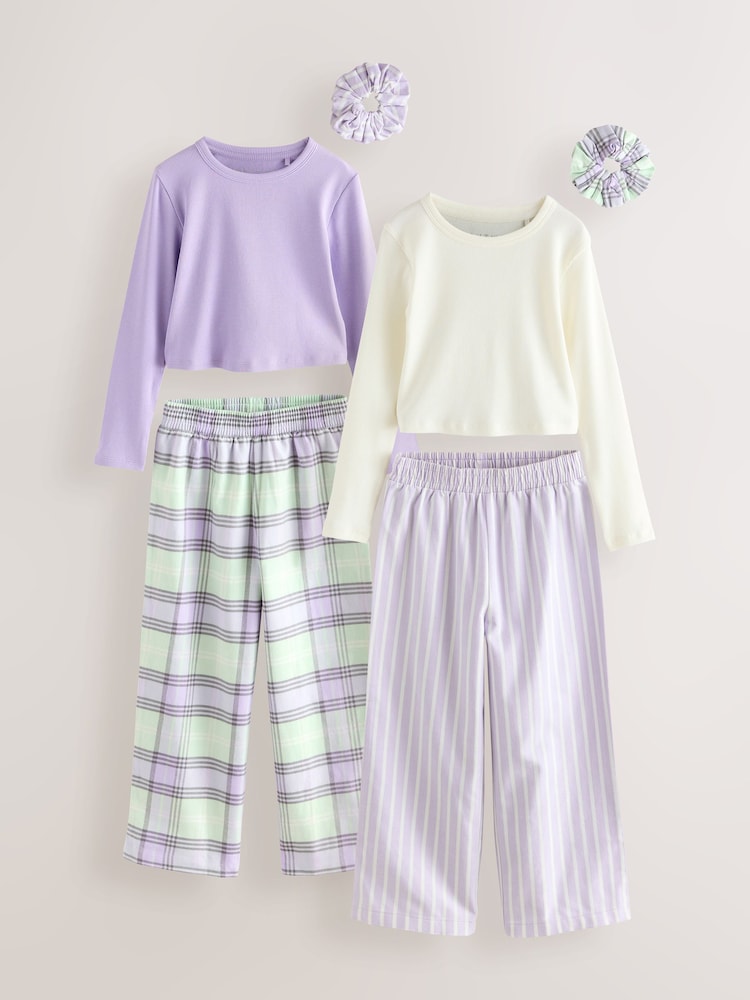 Purple/Green Woven Bottom Pyjamas 2 Pack with Hair Scrunchies (3-16yrs) - Image 1 of 7 Purple/Green Woven Bottom Pyjamas 2 Pack with Hair Scrunchies (3-16yrs) - Image 1 of 7