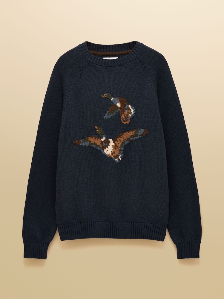 Joules Duck Intarsia Blue Crew Neck Jumper - Image 8 of 8