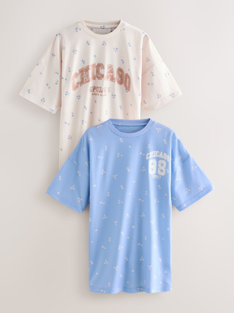 Blue/Ecru Chicago Print Nighties 2 Pack (3-16yrs) - Image 1 of 6 Blue/Ecru Chicago Print Nighties 2 Pack (3-16yrs) - Image 1 of 6
