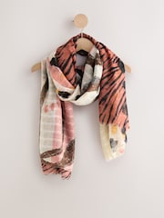 Pink Palm Motif Lightweight Scarf - Image 1 of 3