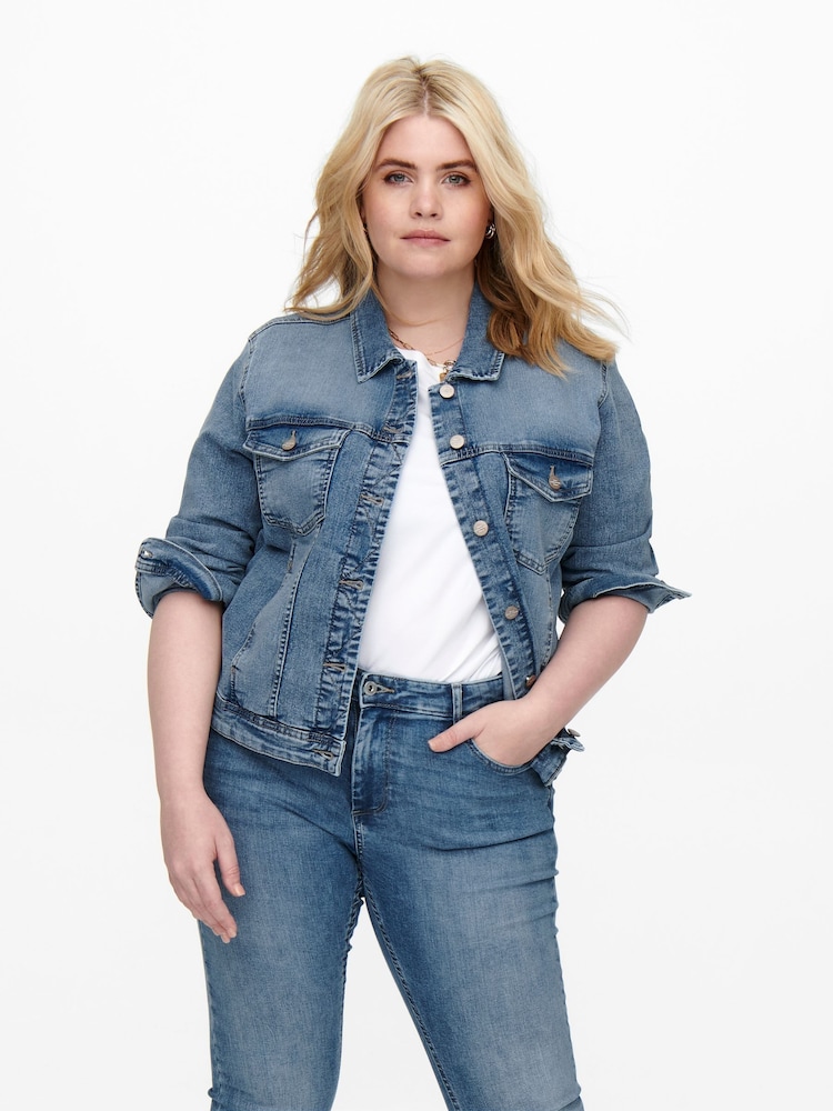 ONLY Curve Blue Light Wash Denim Jacket - Image 3 of 6