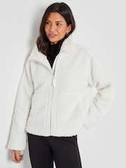 Threadbare White Funnel Neck Zip-Up Borg Fleece - Image 1 of 4