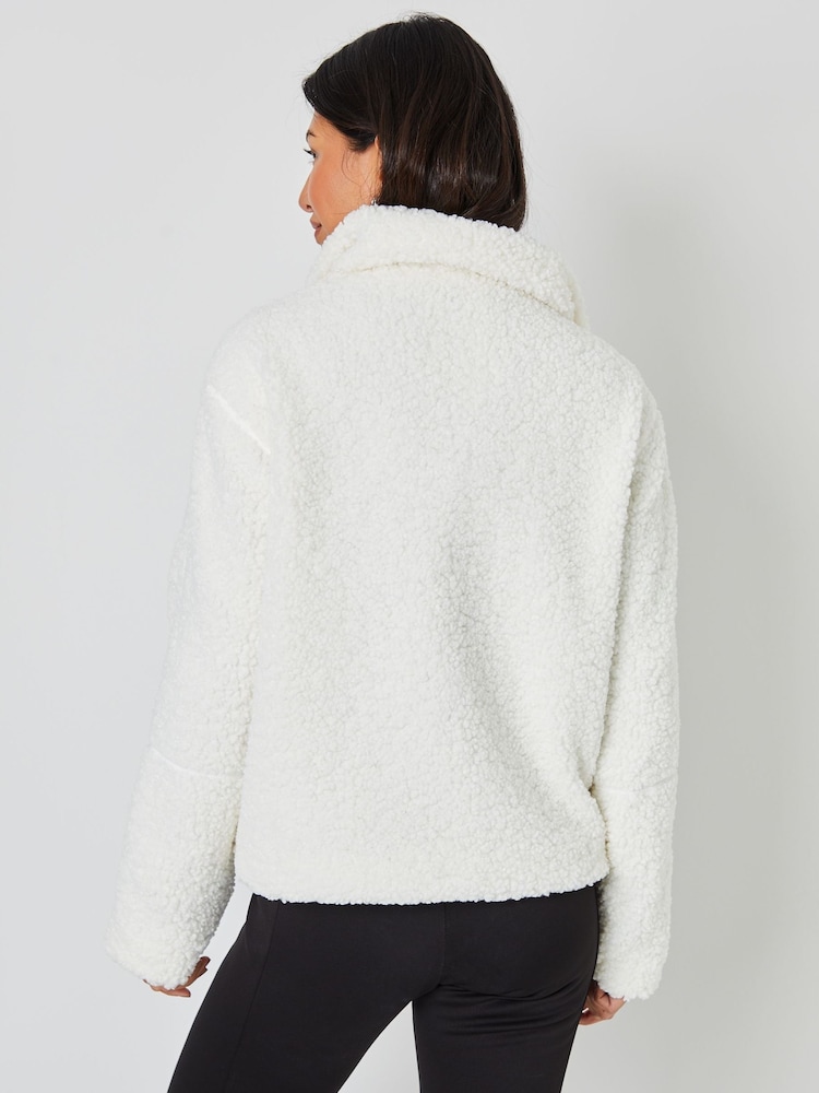 Threadbare White Funnel Neck Zip-Up Borg Fleece - Image 2 of 4