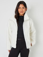 Threadbare White Funnel Neck Zip-Up Borg Fleece - Image 3 of 4