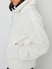 Threadbare White Funnel Neck Zip-Up Borg Fleece - Image 4 of 4