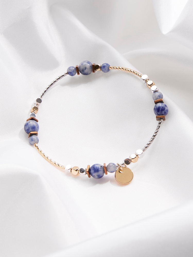 FatFace Navy Beaded Stretch Bracelet - Image 2 of 2 FatFace Navy Beaded Stretch Bracelet - Image 2 of 2