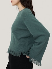 Jigsaw Blue Silk Blend Boucle Fringe Top - Image 4 of 6