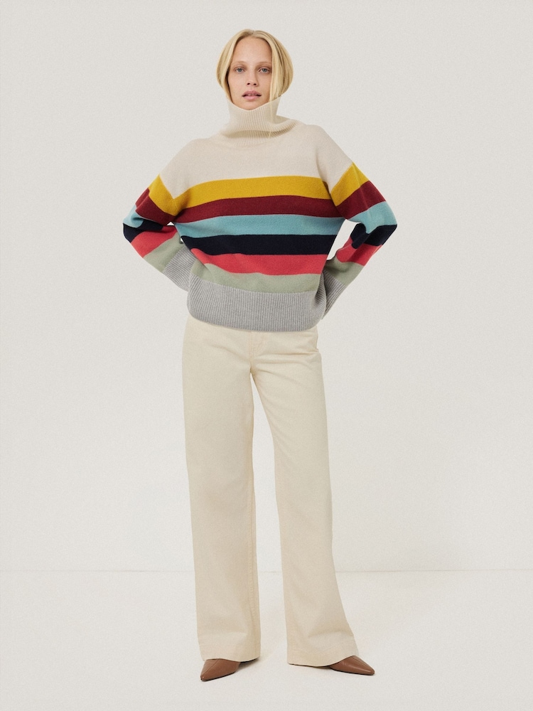 Jigsaw Grey Wool Multi Stripe Turtleneck Jumper - Image 1 of 7