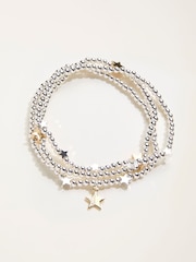 FatFace Silver Tone Trio Star Stretch Bracelet - Image 1 of 2