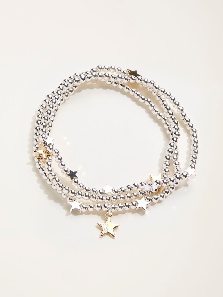 FatFace Silver Tone Trio Star Stretch Bracelet - Image 1 of 2