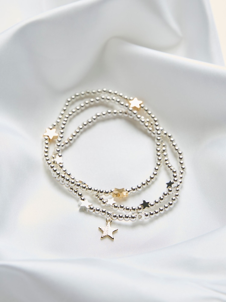 FatFace Silver Tone Trio Star Stretch Bracelet - Image 2 of 2