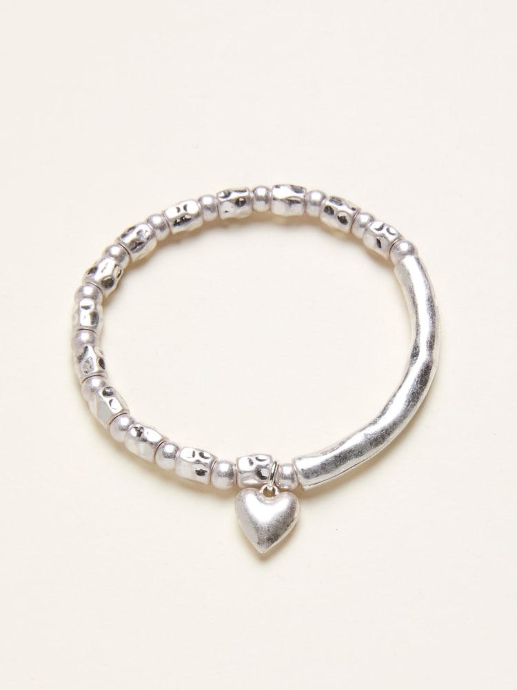 FatFace Silver Tone Heart Stretch Bracelet - Image 1 of 2