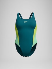 Speedo Green Colourblock 2.0 Swimsuit - Image 6 of 6