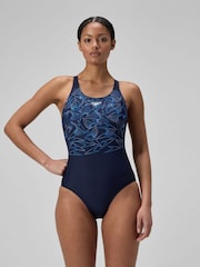 Speedo Blue Hyperbooom Placement Muscleback Swimsuit - Image 1 of 6