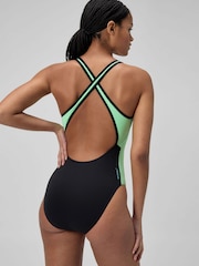 Speedo Blue High neck Splice Cross Back Swimsuit - Image 2 of 6