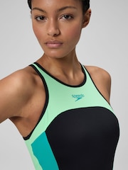 Speedo Blue High neck Splice Cross Back Swimsuit - Image 5 of 6