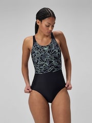 Speedo Black Placement Muscleback Swimsuit - Image 1 of 6