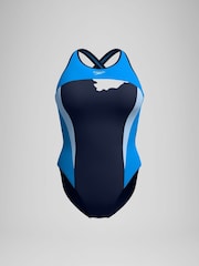 Speedo Light Blue High Neck Splice Cross Back Swimsuit - Image 5 of 5