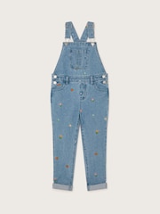 Monsoon Blue Floral Embroidered Denim 100% Cotton Dungarees - Image 2 of 4