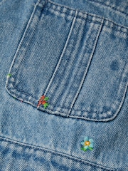 Monsoon Blue Floral Embroidered Denim 100% Cotton Dungarees - Image 4 of 4