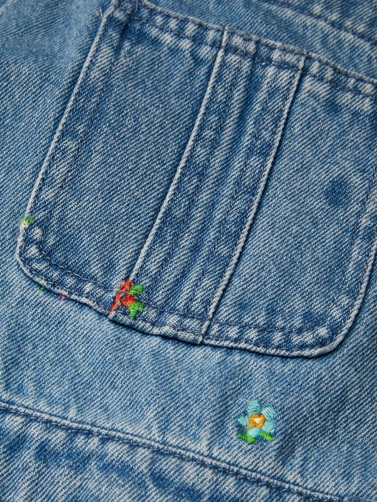Monsoon Blue Floral Embroidered Denim 100% Cotton Dungarees - Image 4 of 4