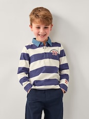 Monsoon Blue Stripe Long Sleeve Rugby 100% Cotton Rugby Shirt - Image 1 of 4