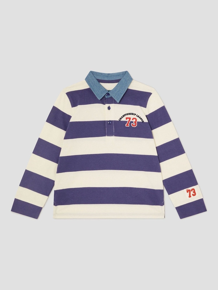 Monsoon Blue Stripe Long Sleeve Rugby 100% Cotton Rugby Shirt - Image 2 of 4
