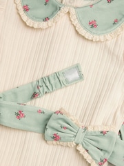 Monsoon Green Newborn Floral Bodysuit Leggings and Headband Set - Image 3 of 3