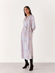 Whistles Natural Mottled Snake Print Midi Dress - Image 1 of 4