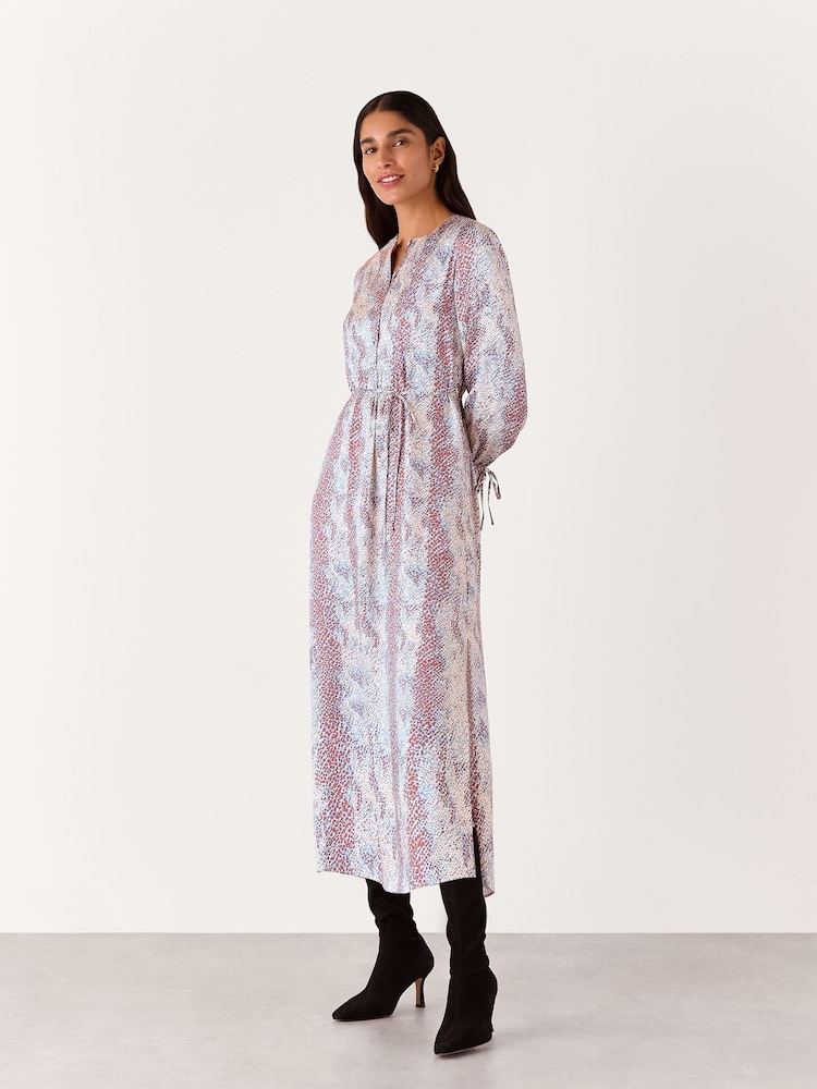 Whistles Natural Mottled Snake Print Midi Dress - Image 1 of 4