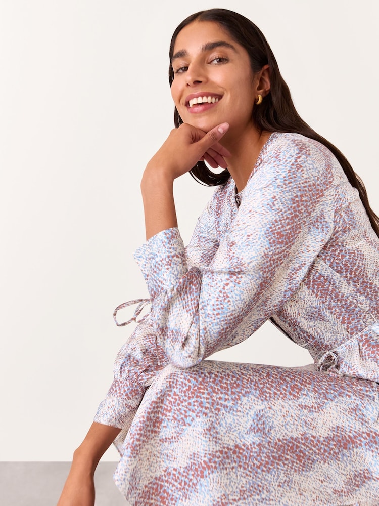 Whistles Natural Mottled Snake Print Midi Dress - Image 2 of 4